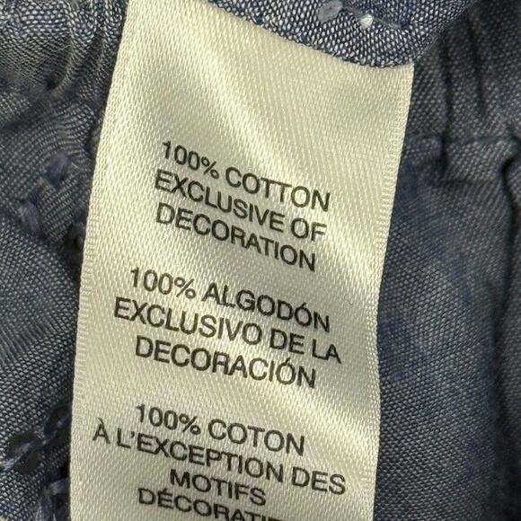 Chicos Womens Embellished Denim Chambray Embroidered Sequin Top Shirt Blue 2/ L - Picture 15 of 16